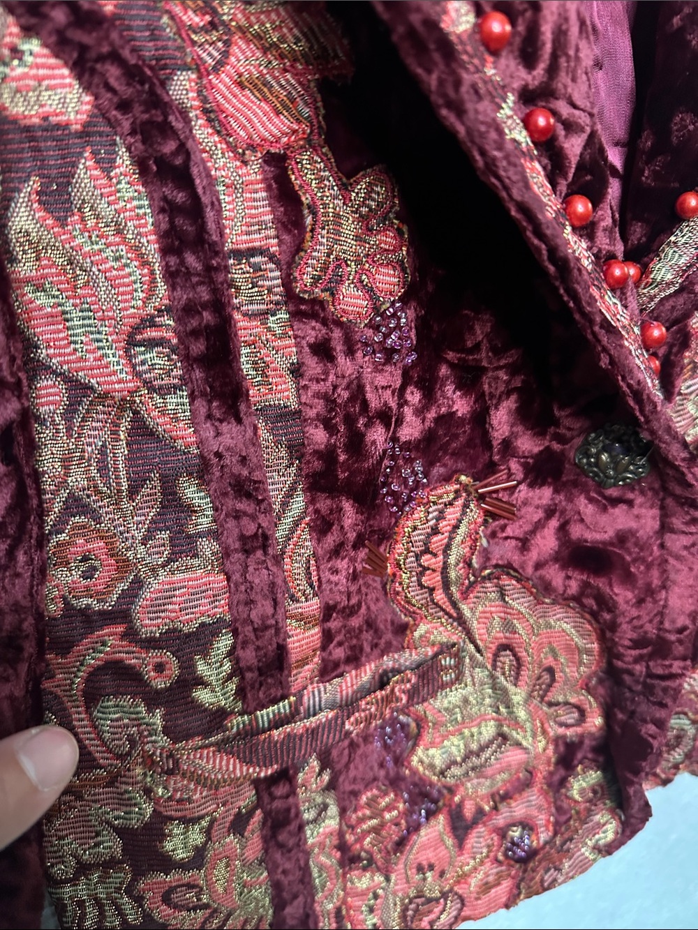 SANDY STARKMAN Burgundy Velvet Paisley Embellished Blazer - Picture 3 of 8